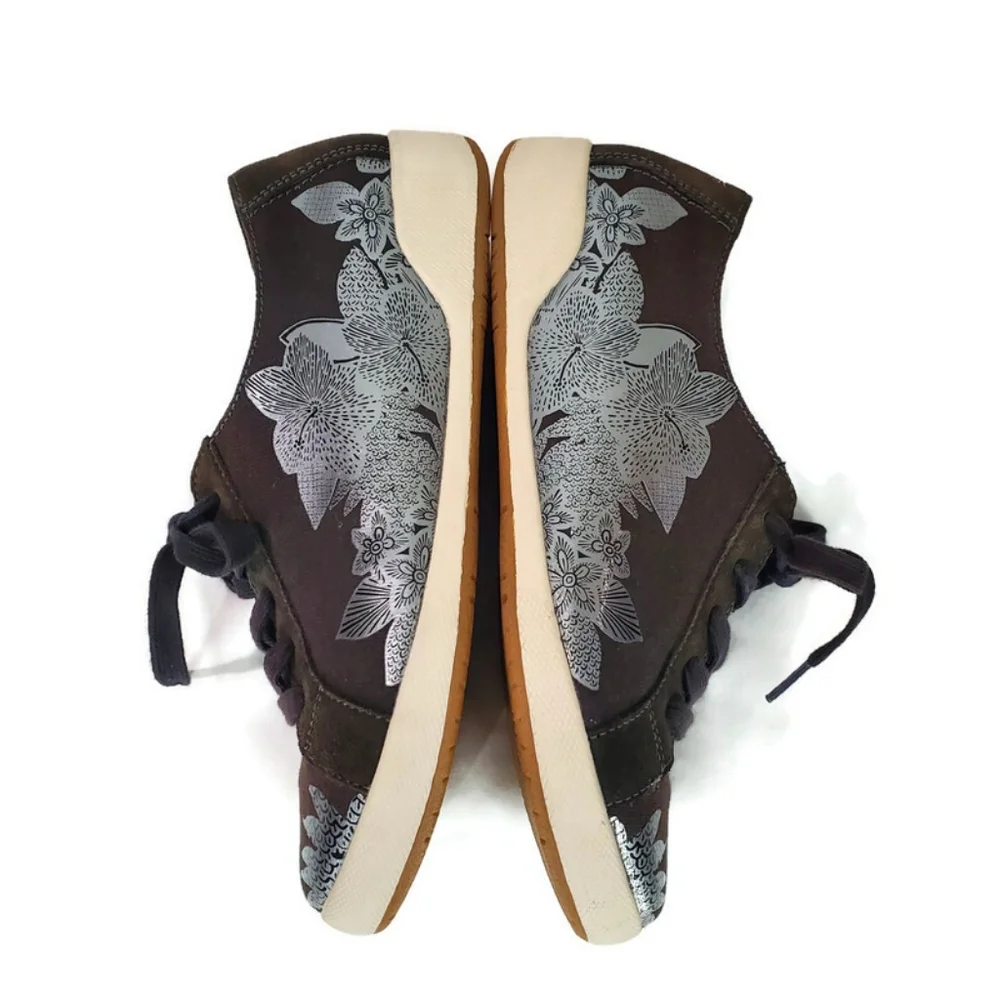 Dansko Olisa Brown Canvas and Suede Silver Metallic Floral Print Sneakers EU 38
